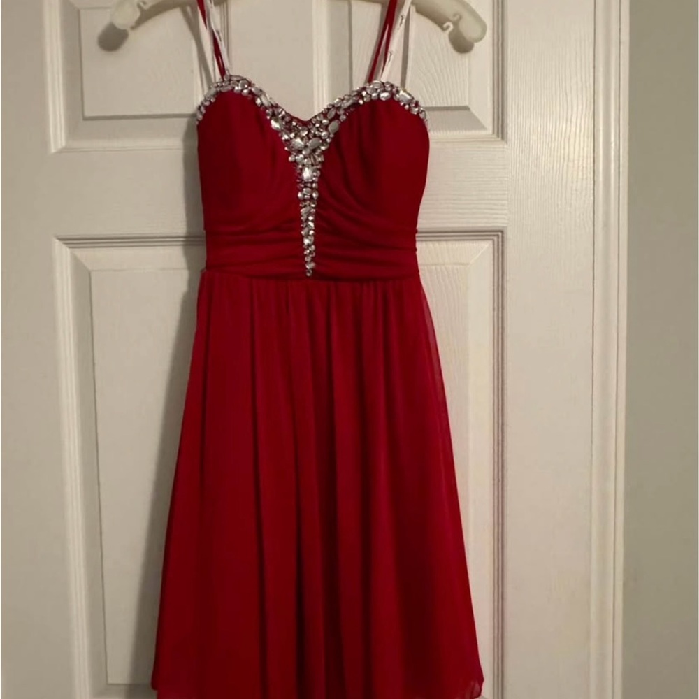 Red dress with silver embellishments